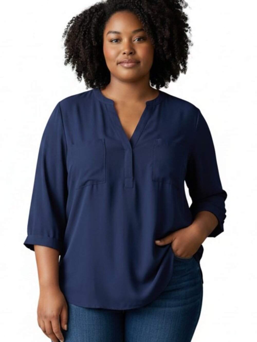 TORRID Harper Georgette 3 Navy Blue Pullover Blouse Tunic Top 3X Office Wear